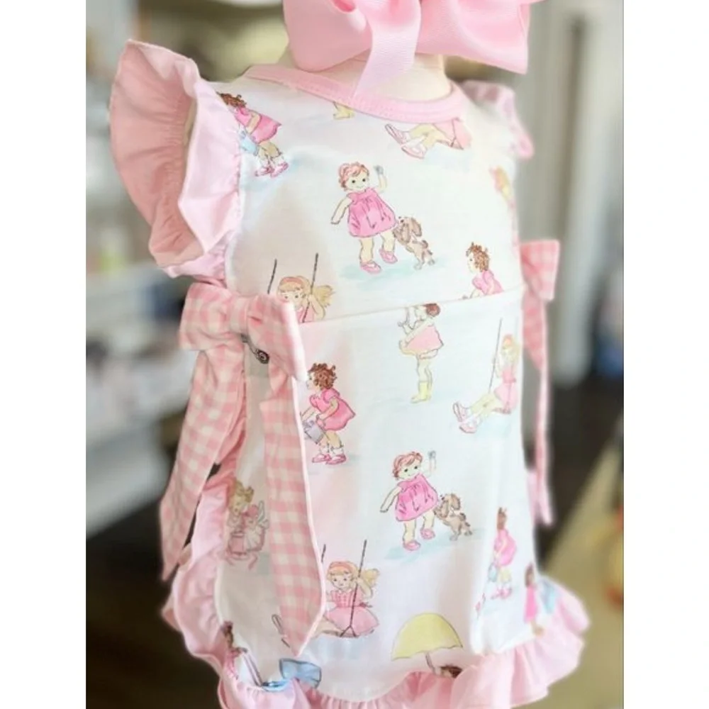 Luxury Pink Gingham Side Tie Bloomer Set Romper Playful Doll Print Play Date
